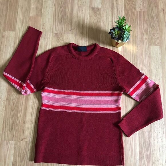Demetre 100% Wool Striped Crew Neck Knit Sweater Women's Size M Large Multicolor - Picture 3 of 8